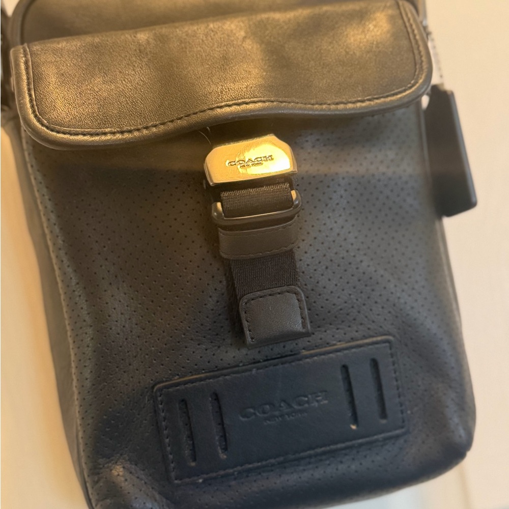 Authentic Coach Black Leather Belt Bag with Perforated Design